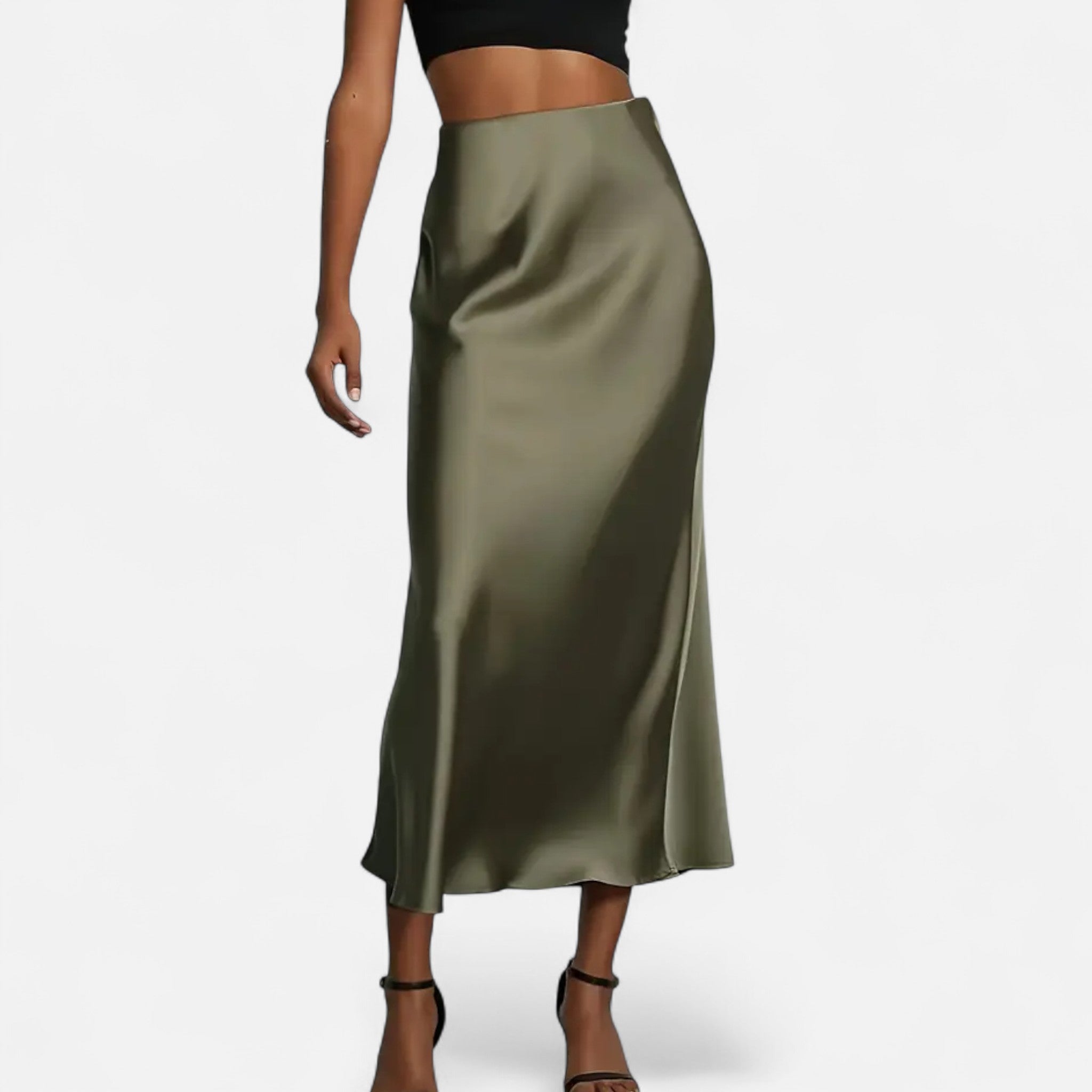 Aveline the Label | Women’s High-Waist Satin Midi Skirt
