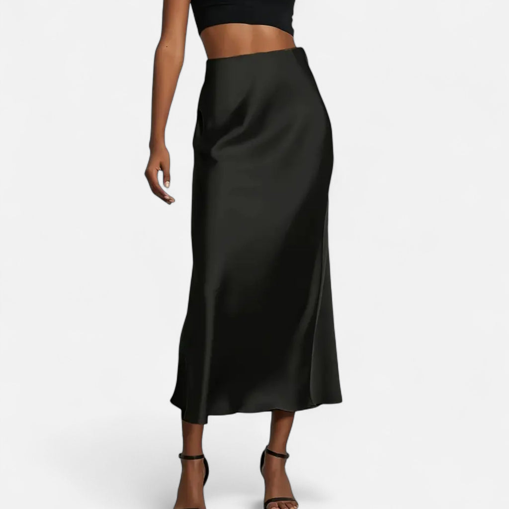 Aveline the Label | Women’s High-Waist Satin Midi Skirt