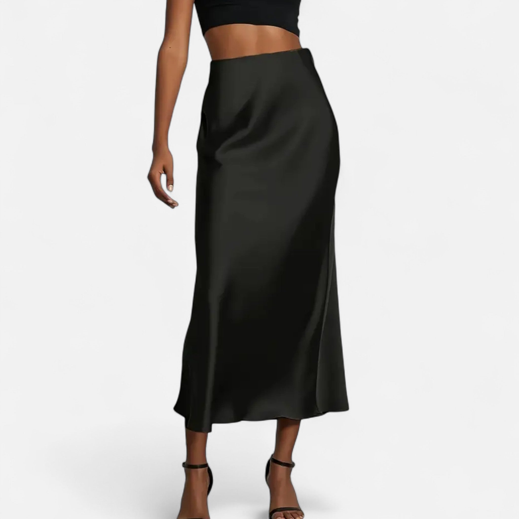 Aveline the Label | Women’s High-Waist Satin Midi Skirt