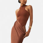 Aveline the Label | Women’s Satin Cut-Out Maxi Dress Silky Grace Sculpted Elegance