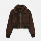 Aveline the Label | Women’s Brown Bomber Jacket with Faux Fur Trim