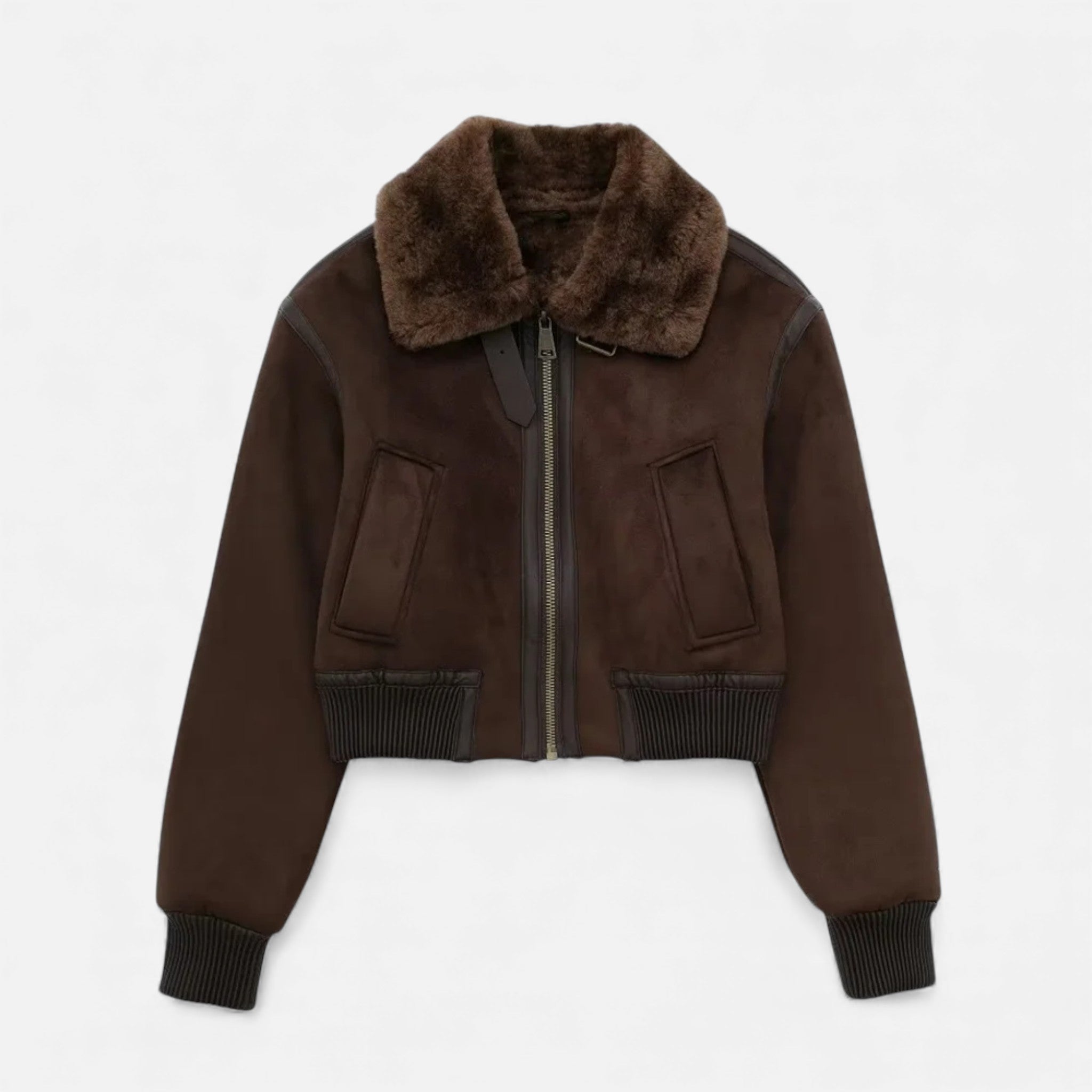 Aveline the Label | Women’s Brown Bomber Jacket with Faux Fur Trim