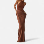 Aveline the Label | Women’s Satin Cut-Out Maxi Dress Silky Grace Sculpted Elegance