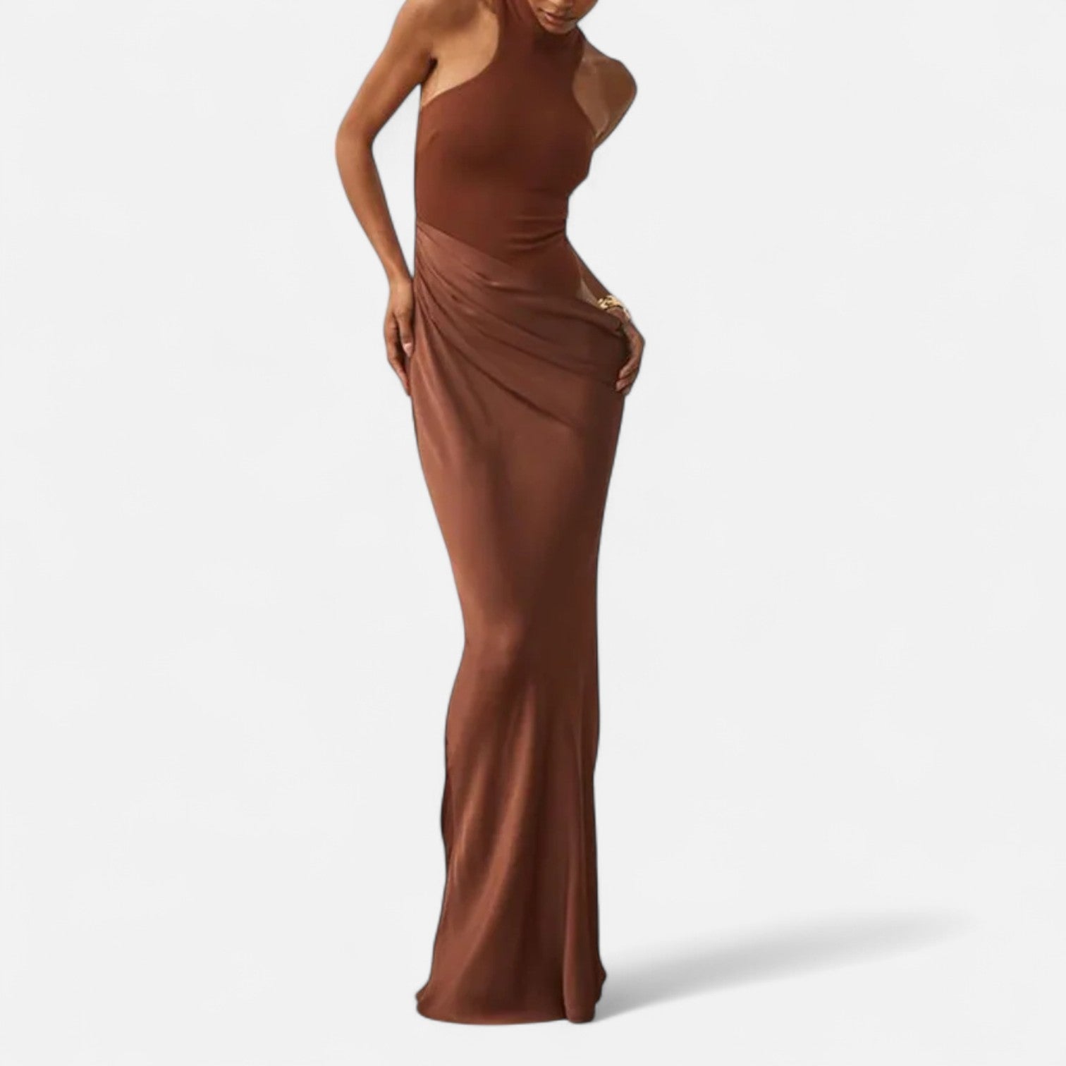 Aveline the Label | Women’s Satin Cut-Out Maxi Dress Silky Grace Sculpted Elegance