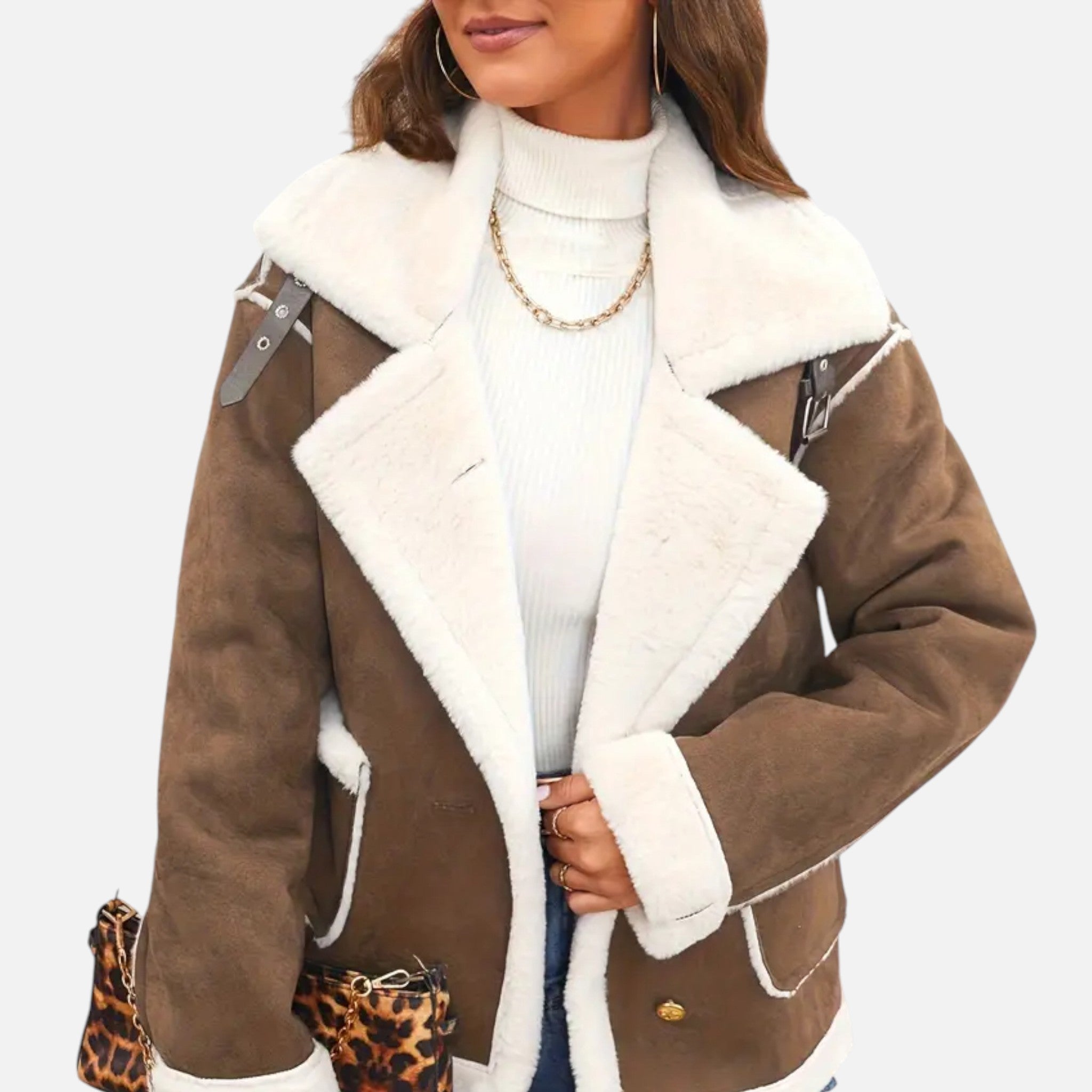 Aveline the Label | Women’s Suede Jacket with White Fur Lining