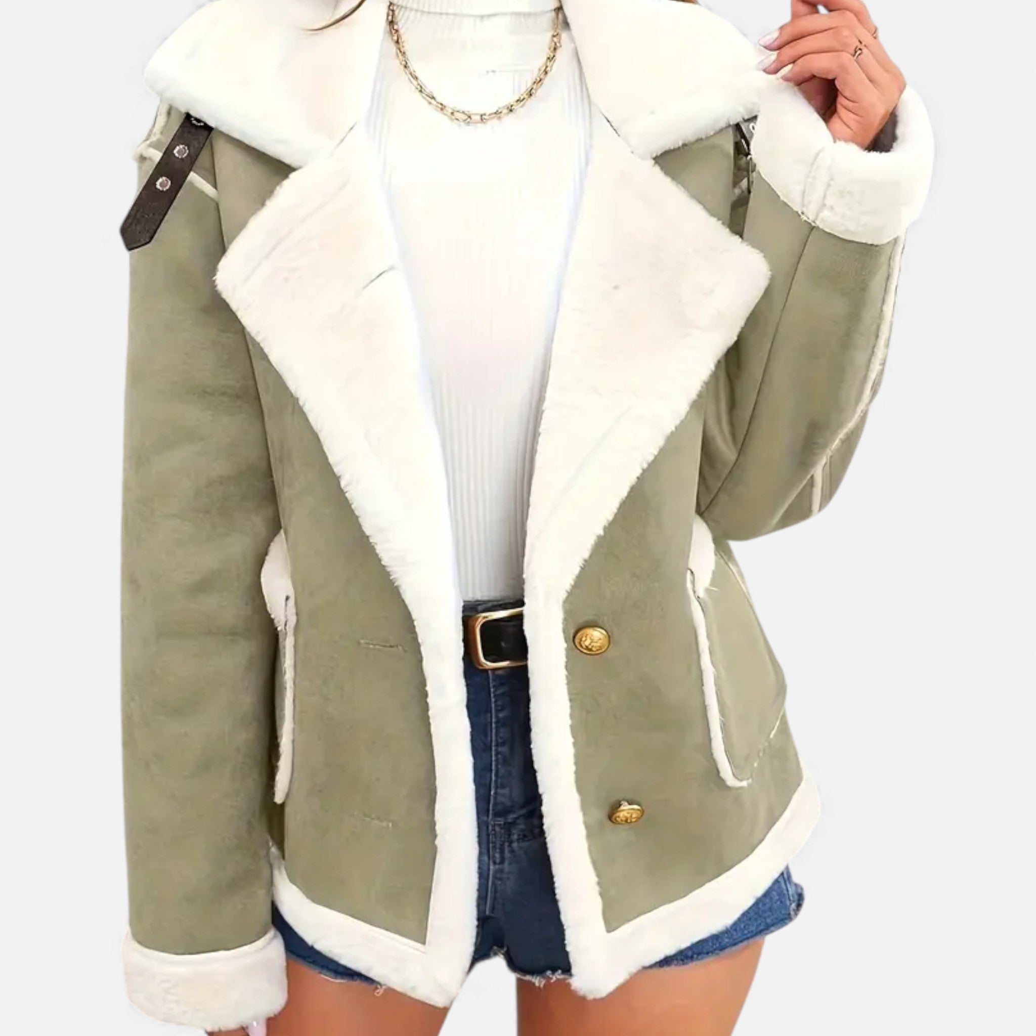 Aveline the Label | Women’s Suede Jacket with White Fur Lining