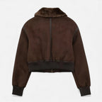 Aveline the Label | Women’s Brown Bomber Jacket with Faux Fur Trim