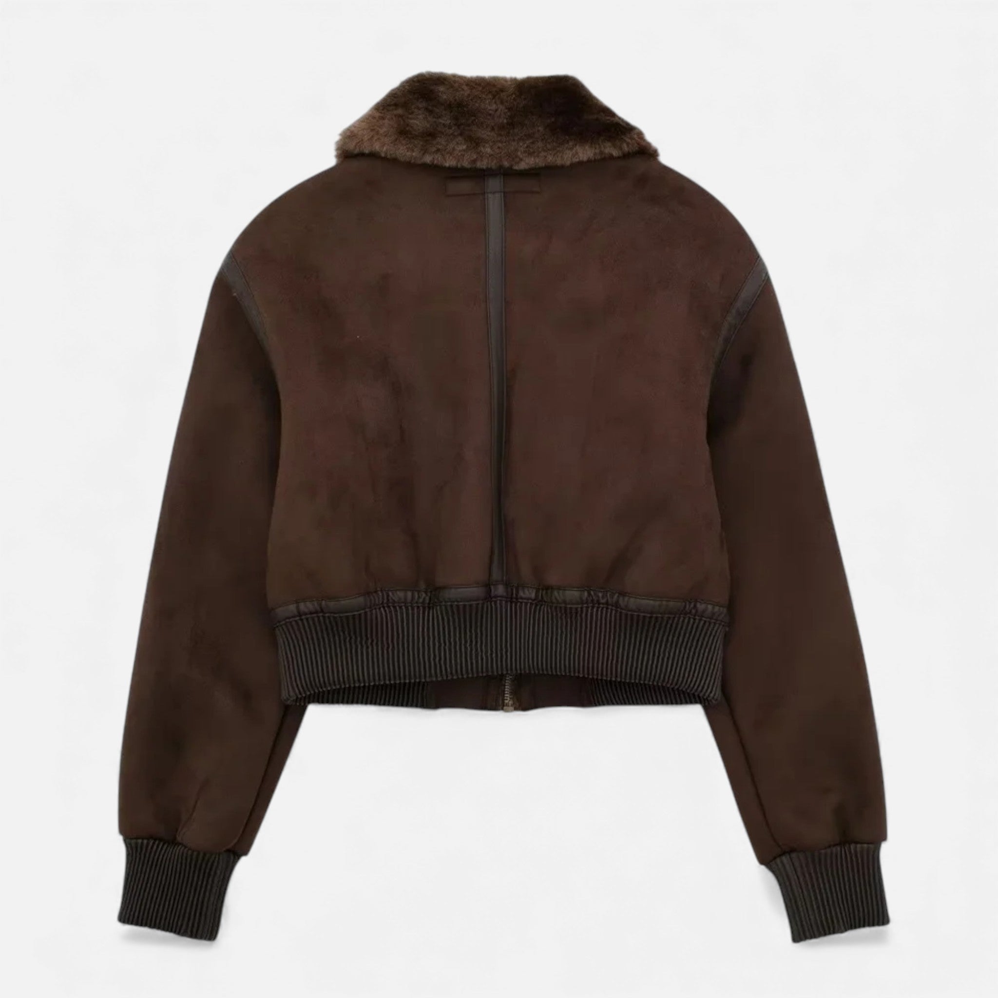 Aveline the Label | Women’s Brown Bomber Jacket with Faux Fur Trim