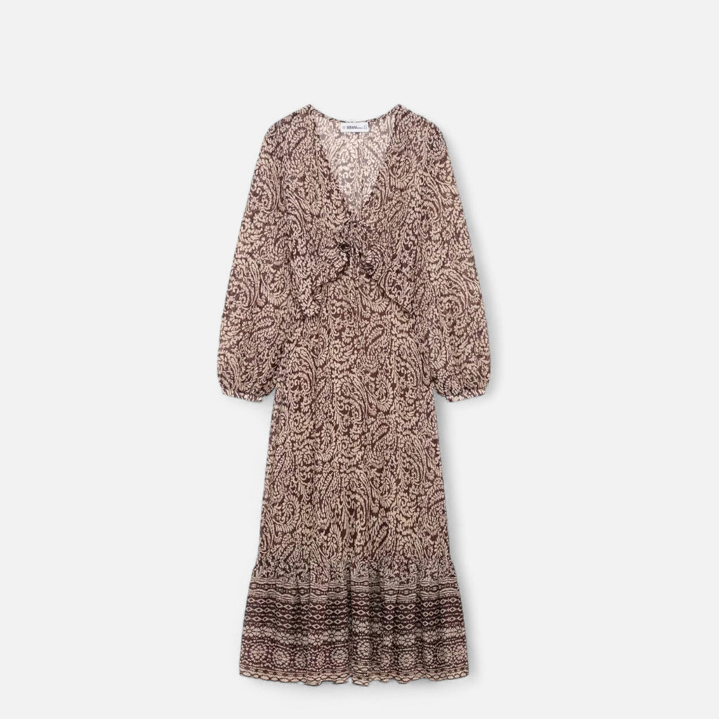 Aveline the Label | Women’s Printed Midi Dress with V-Neck