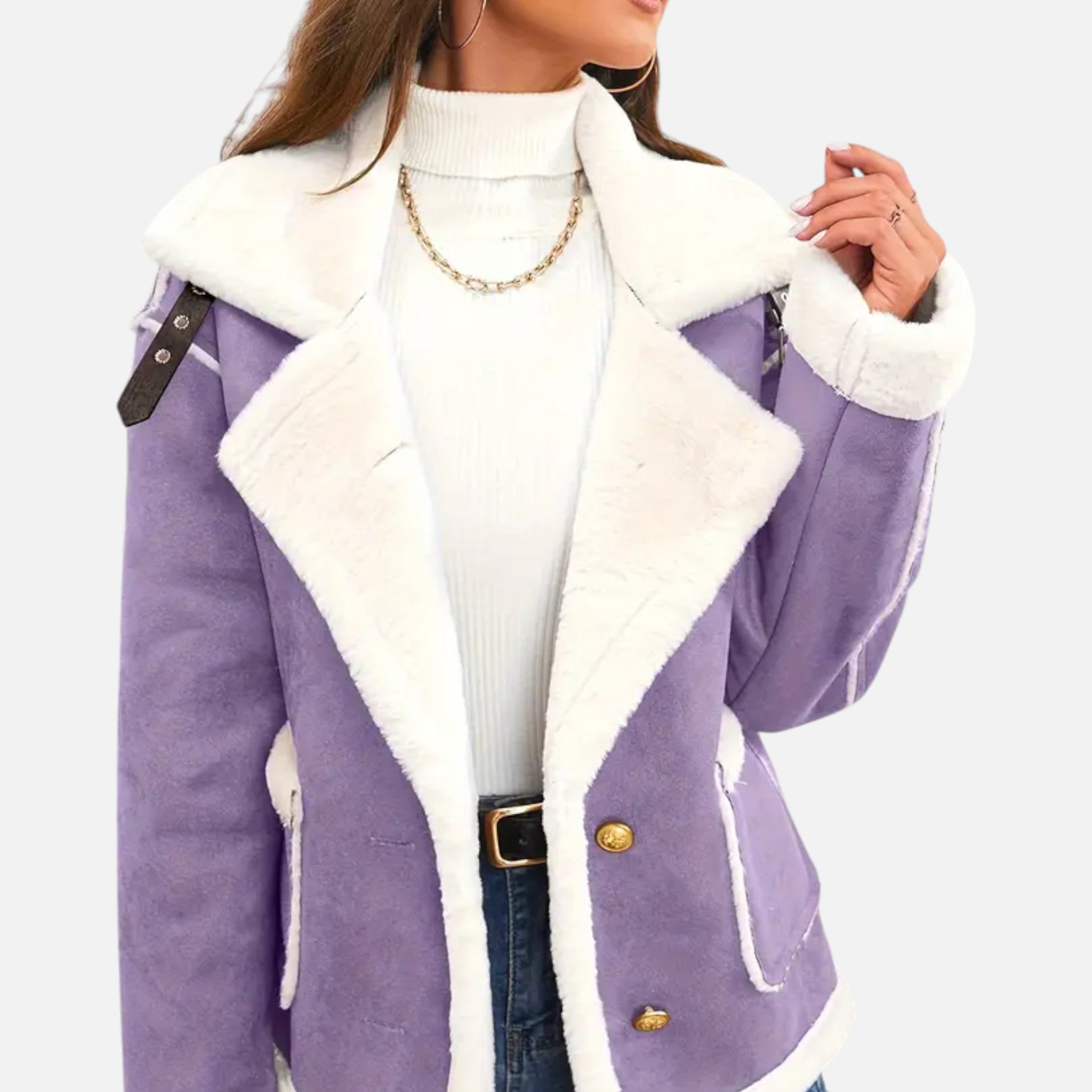 Aveline the Label | Women’s Suede Jacket with White Fur Lining