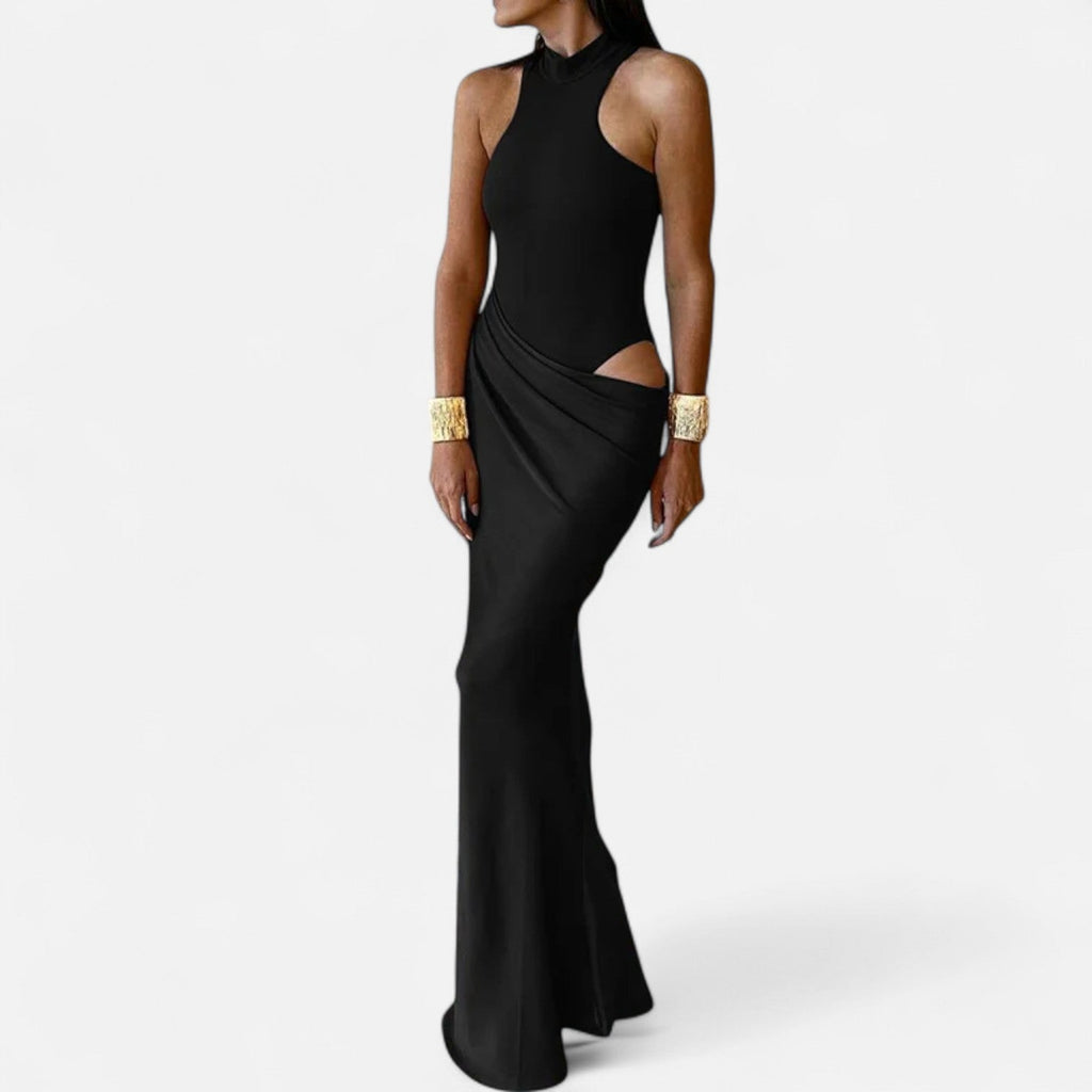 Aveline the Label | Women’s Satin Cut-Out Maxi Dress Silky Grace Sculpted Elegance