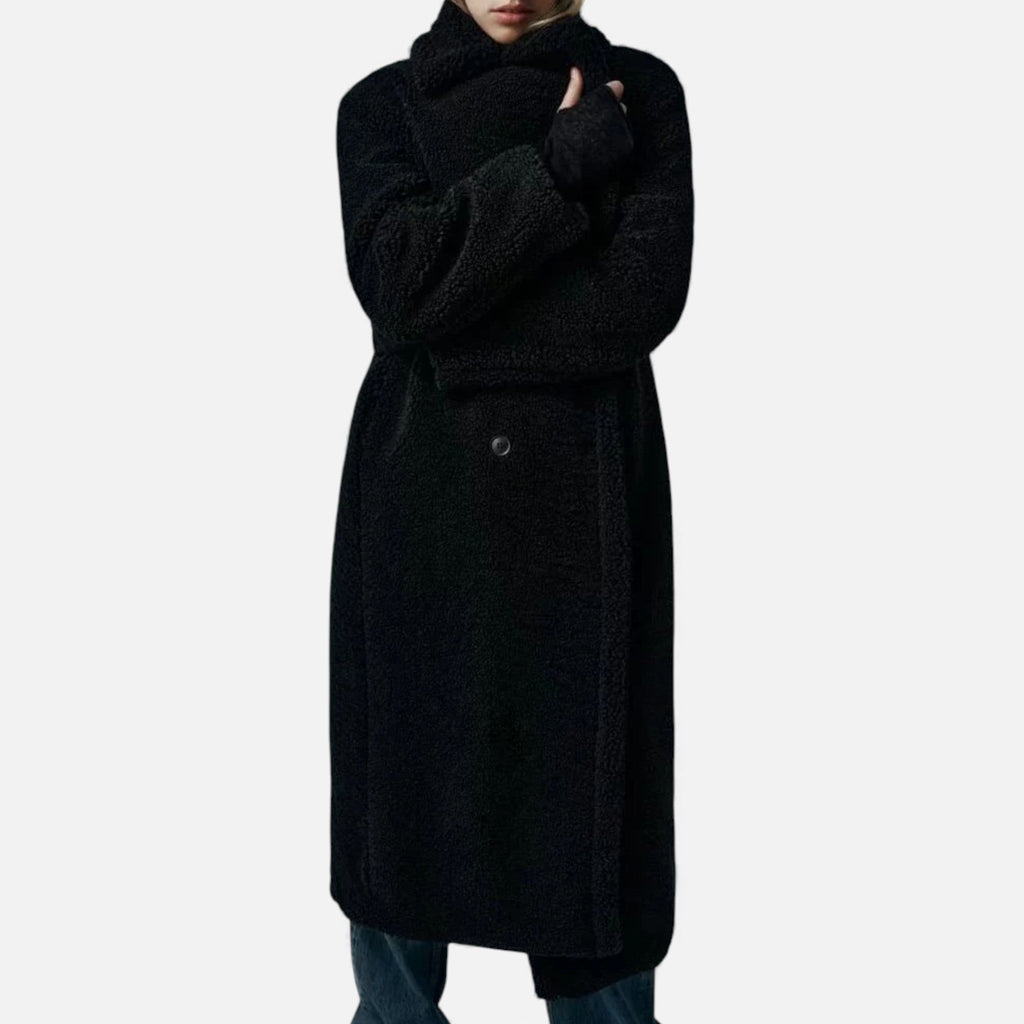 Aveline the Label | Women’s Long Teddy Coat with Double Breasted Front