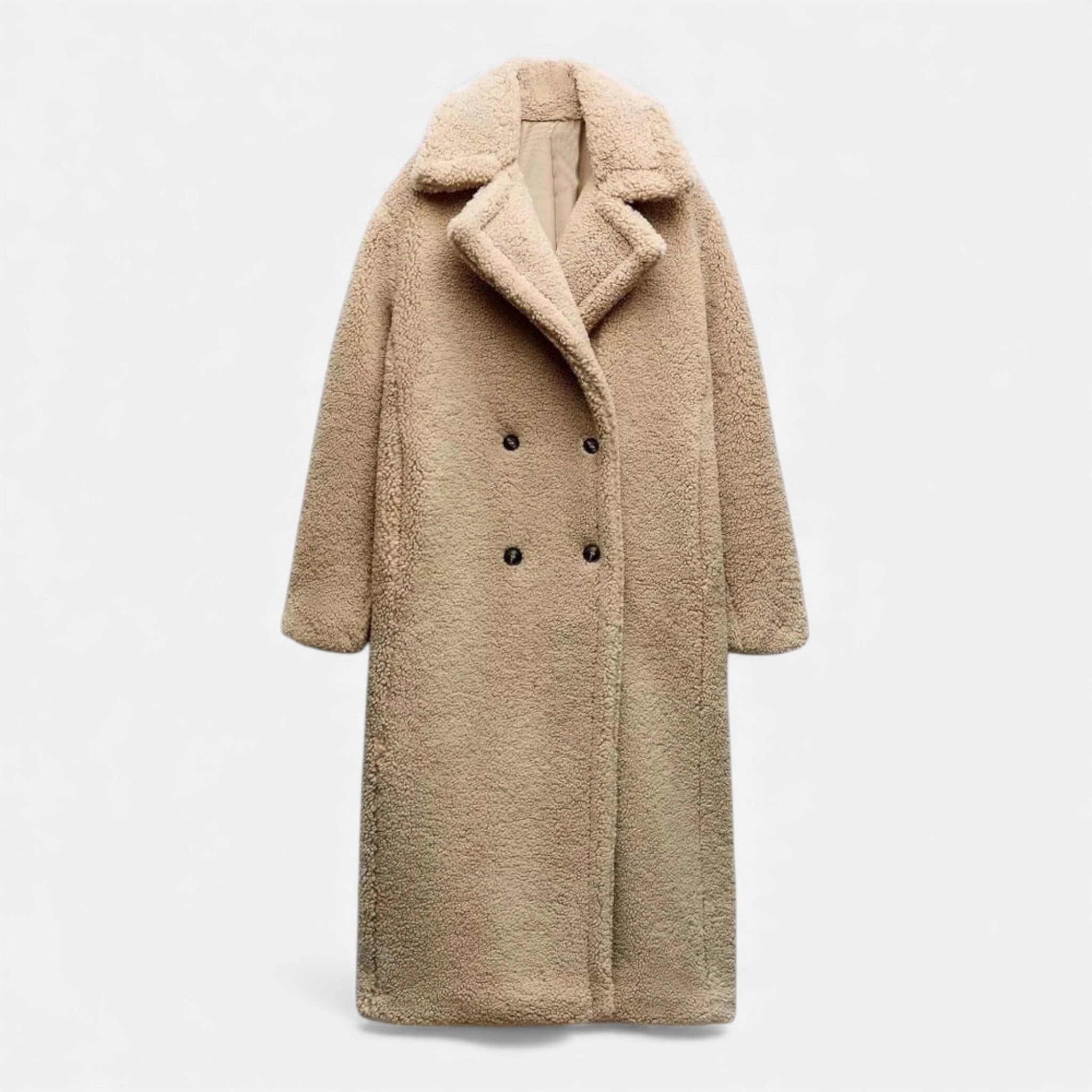 Aveline the Label | Women’s Long Teddy Coat with Double Breasted Front