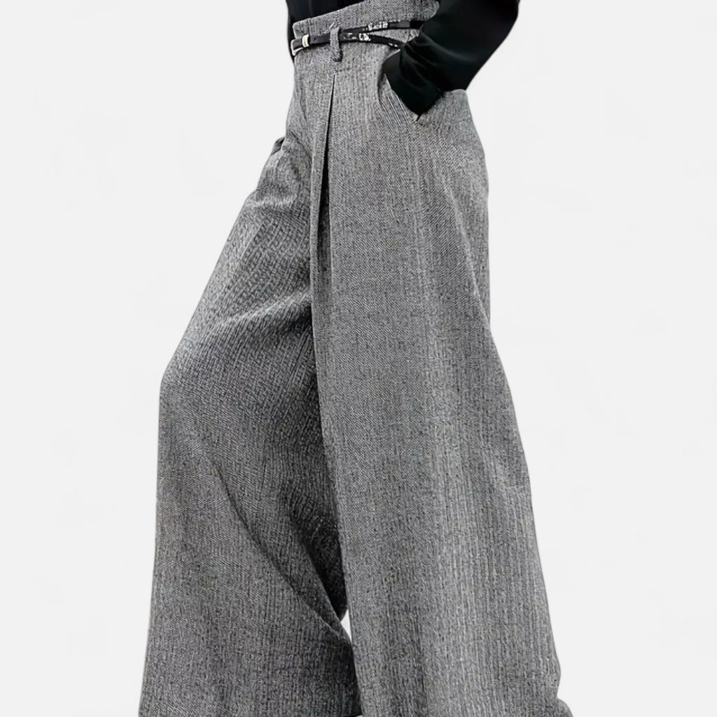 Aveline the Label | Women’s High-Waist Tweed Wide-Leg Pants with Pleated Detail