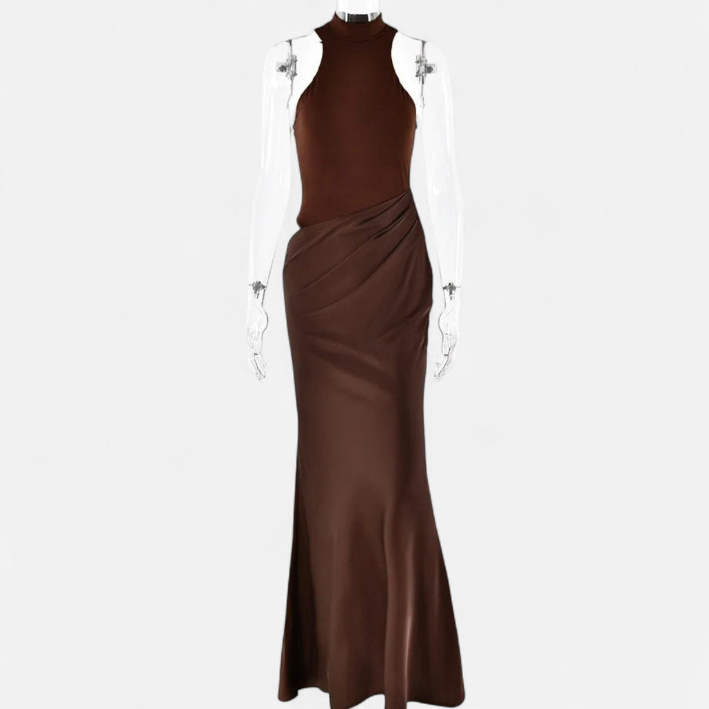 Aveline the Label | Women’s Satin Cut-Out Maxi Dress Silky Grace Sculpted Elegance