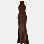 Aveline the Label | Women’s Satin Cut-Out Maxi Dress Silky Grace Sculpted Elegance