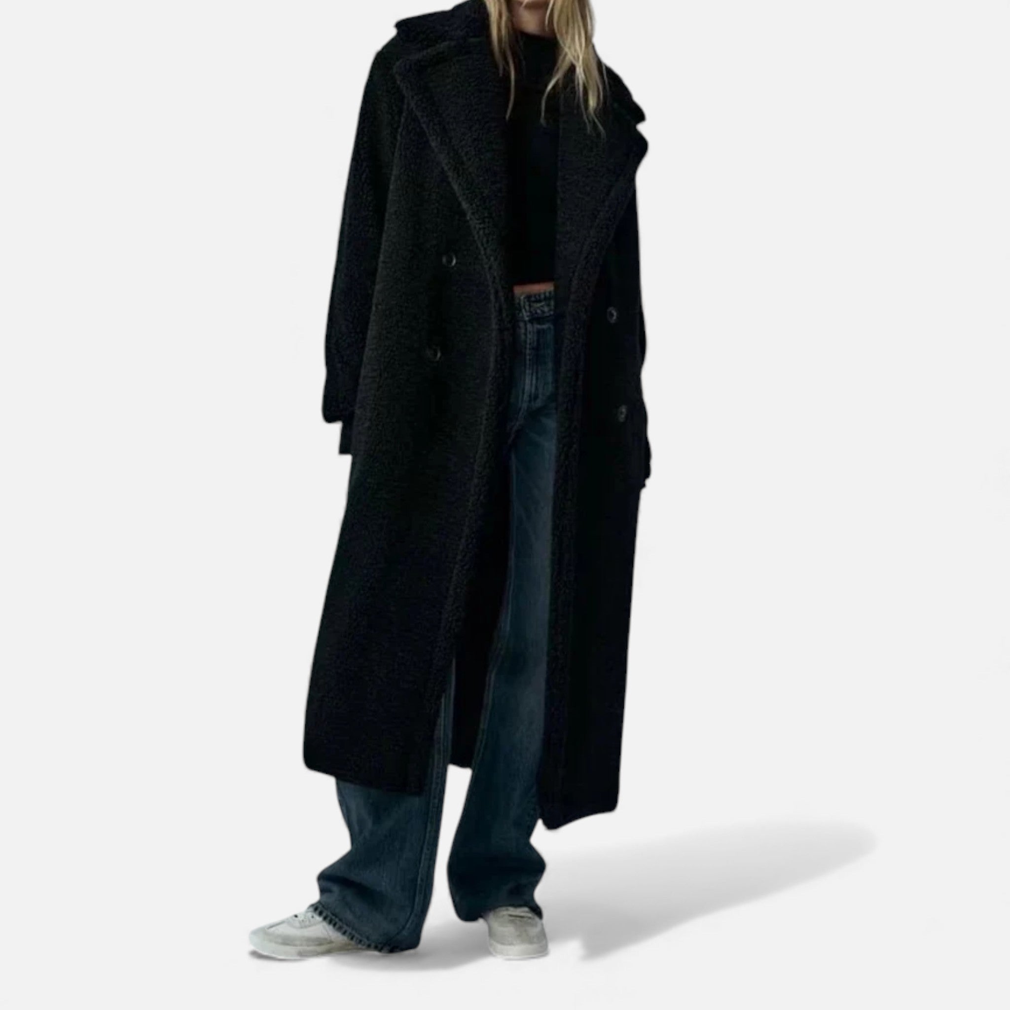 Aveline the Label | Women’s Long Teddy Coat with Double Breasted Front