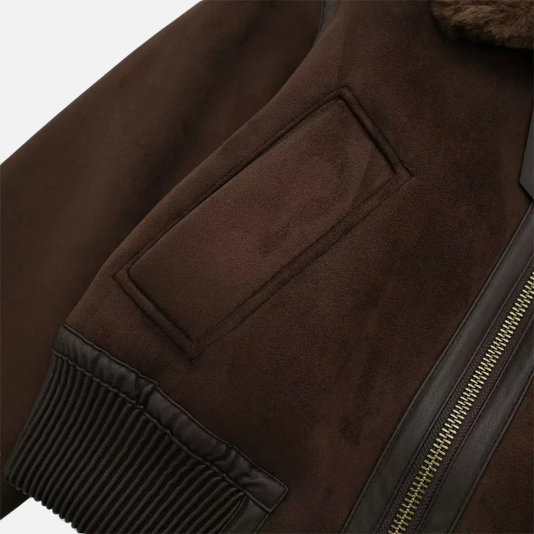Aveline the Label | Women’s Brown Bomber Jacket with Faux Fur Trim