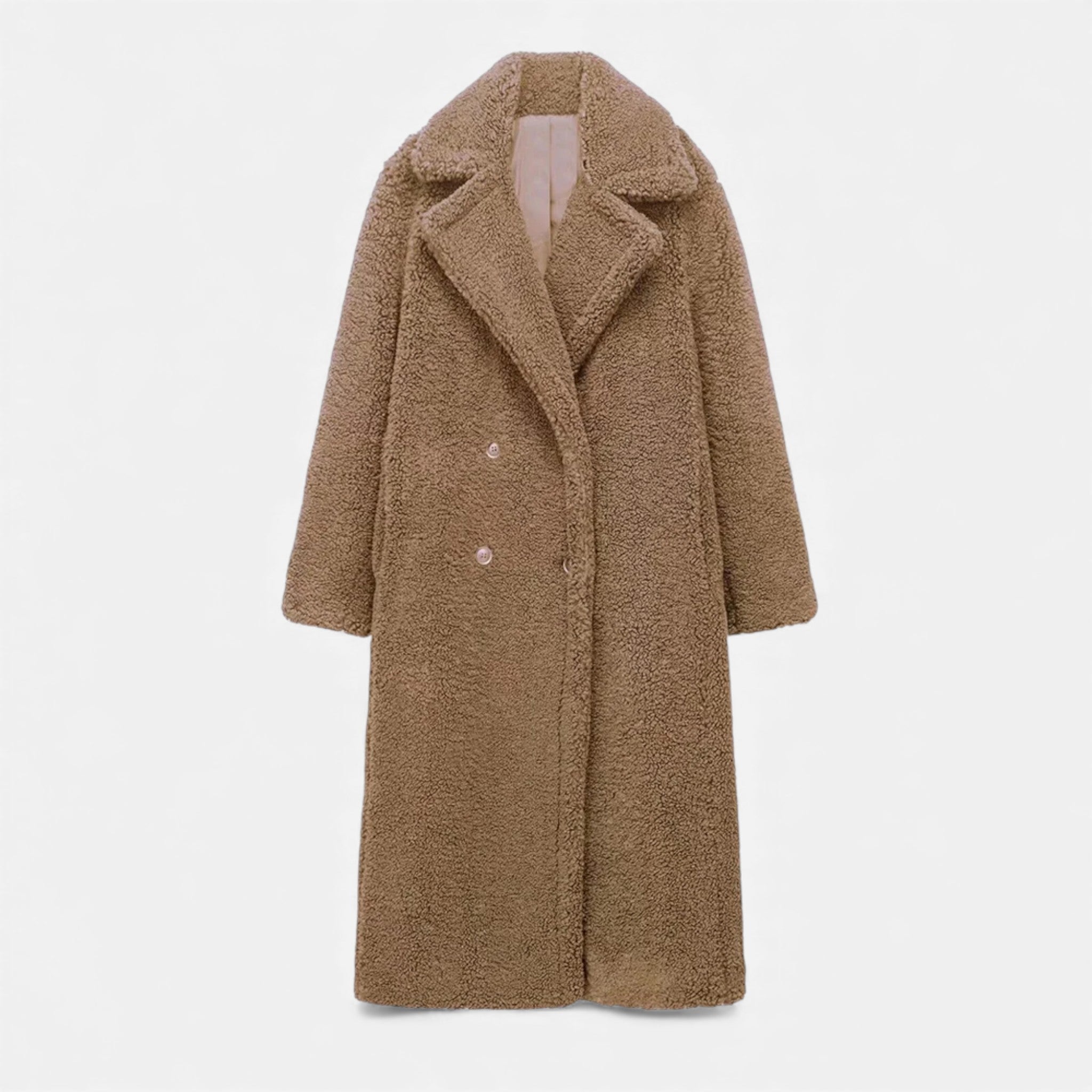 Aveline the Label | Women’s Long Teddy Coat with Double Breasted Front