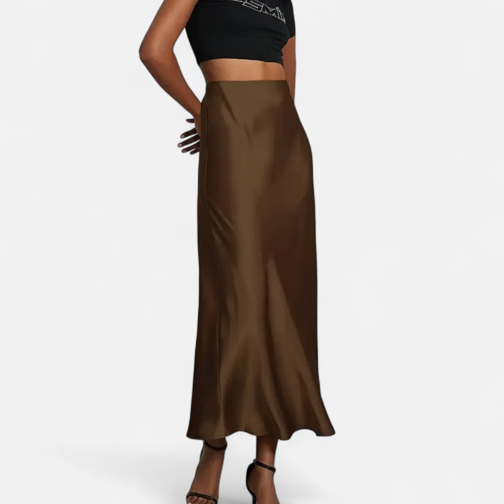 Aveline the Label | Women’s High-Waist Satin Midi Skirt