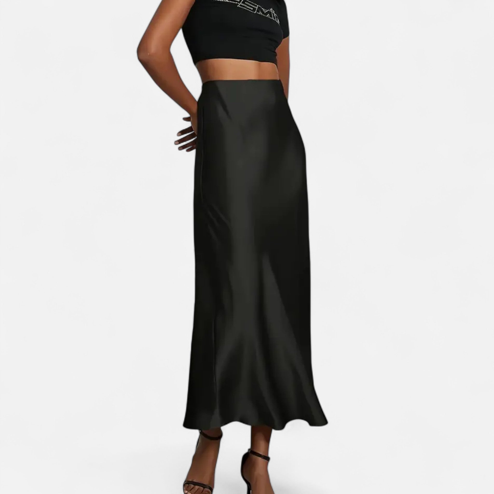 Aveline the Label | Women’s High-Waist Satin Midi Skirt