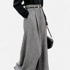 Aveline the Label | Women’s High-Waist Tweed Wide-Leg Pants with Pleated Detail