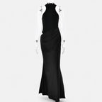 Aveline the Label | Women’s Satin Cut-Out Maxi Dress Silky Grace Sculpted Elegance