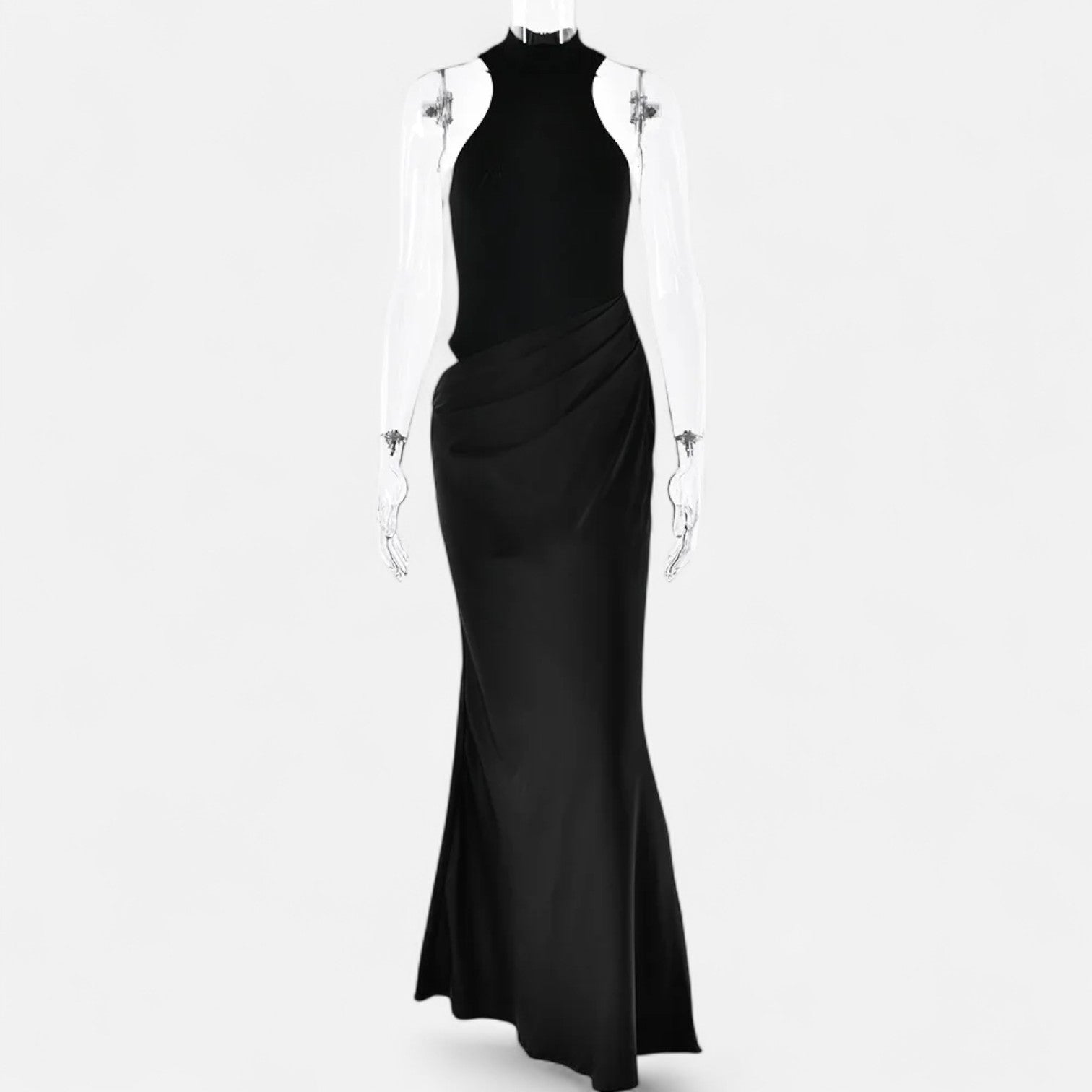 Aveline the Label | Women’s Satin Cut-Out Maxi Dress Silky Grace Sculpted Elegance