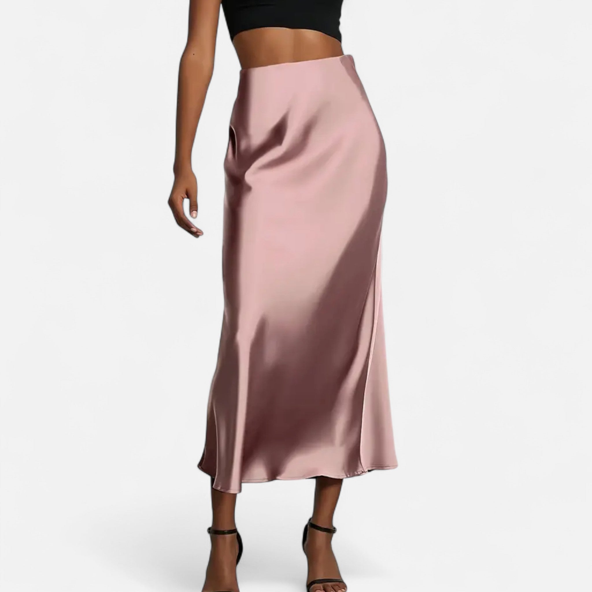 Aveline the Label | Women’s High-Waist Satin Midi Skirt