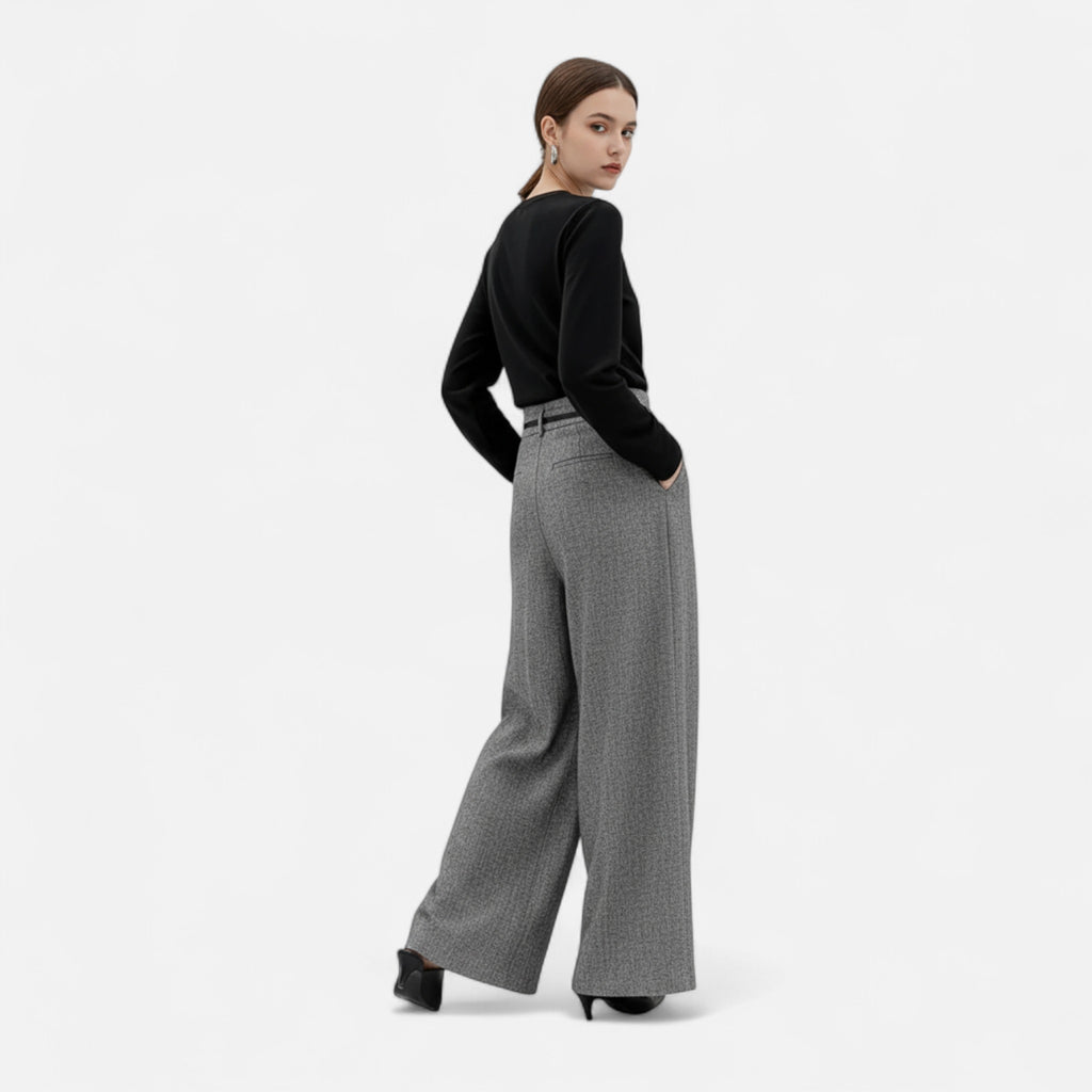 Aveline the Label | Women’s High-Waist Tweed Wide-Leg Pants with Pleated Detail