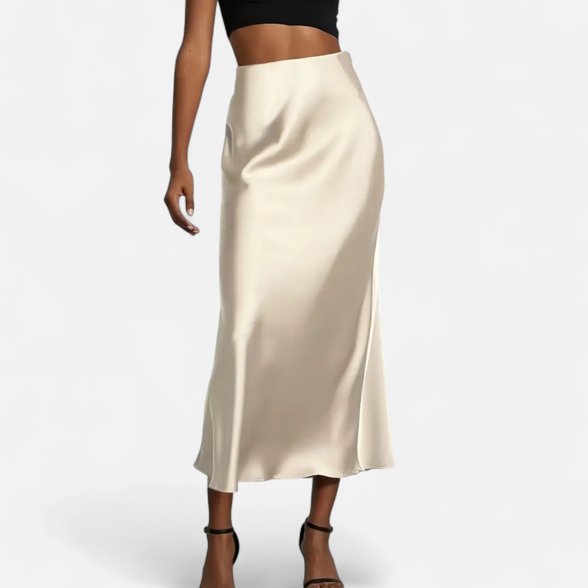 Aveline the Label | Women’s High-Waist Satin Midi Skirt