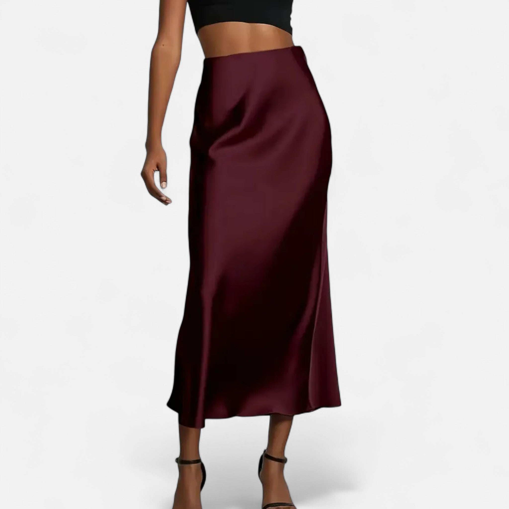 Aveline the Label | Women’s High-Waist Satin Midi Skirt