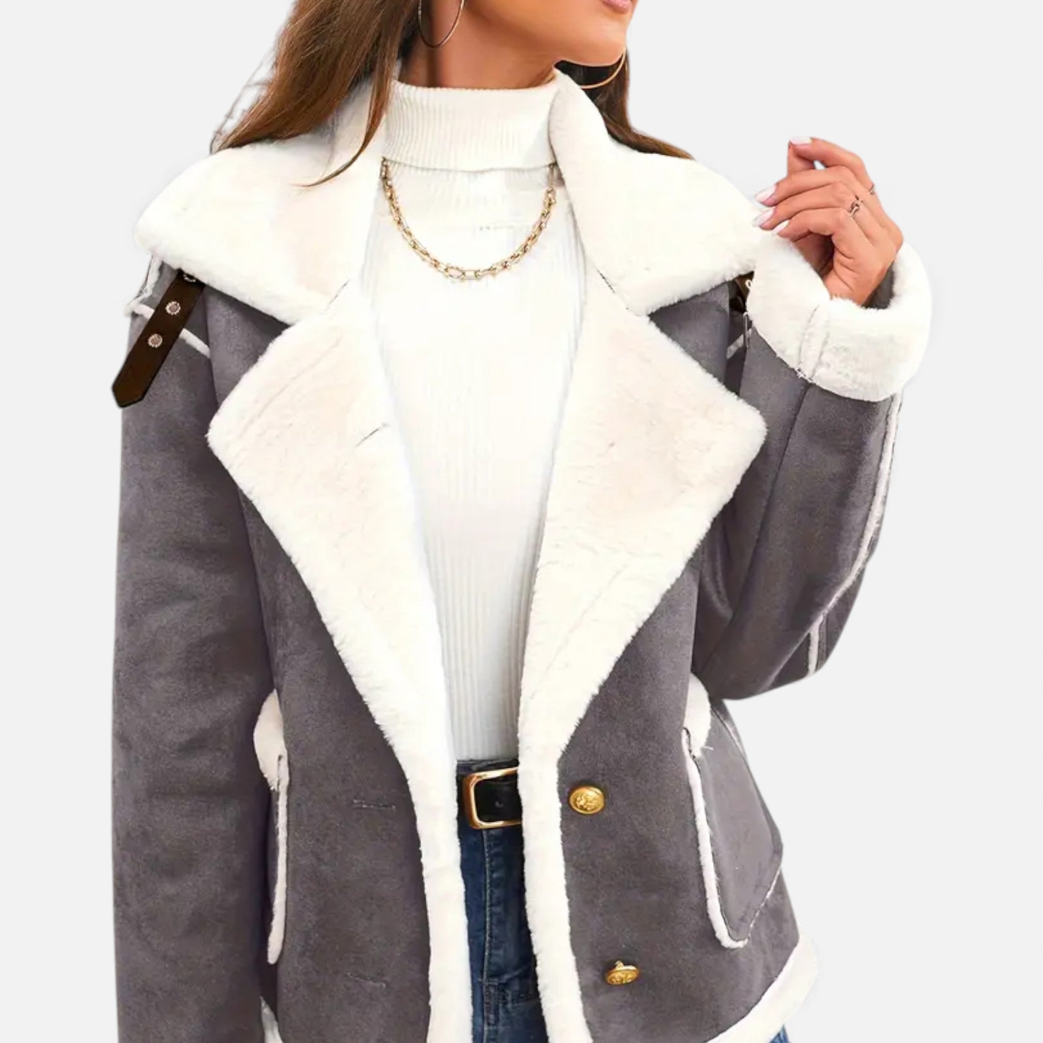 Aveline the Label | Women’s Suede Jacket with White Fur Lining
