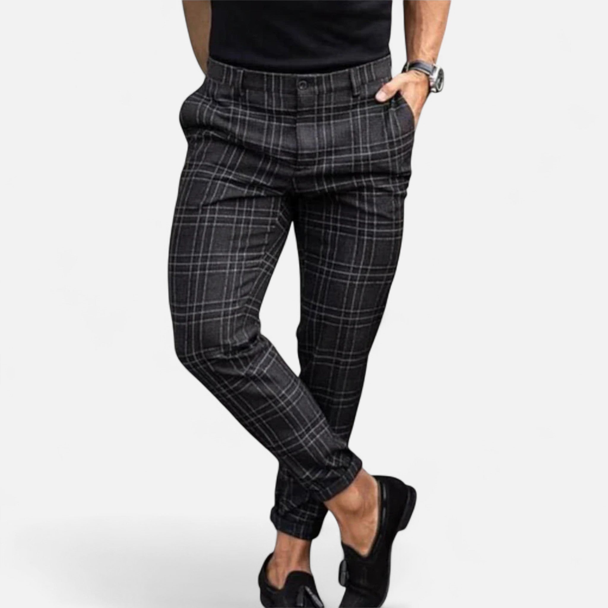 Aveline the Label | Men’s Slim-Fit Plaid Ankle-Length Pants