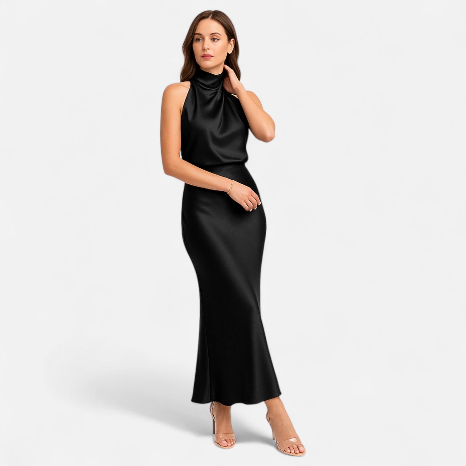 Aveline the Label | Women’s Satin A-Line Sleeveless Long Dress