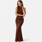 Aveline the Label | Women’s Satin Cut-Out Maxi Dress Silky Grace Sculpted Elegance
