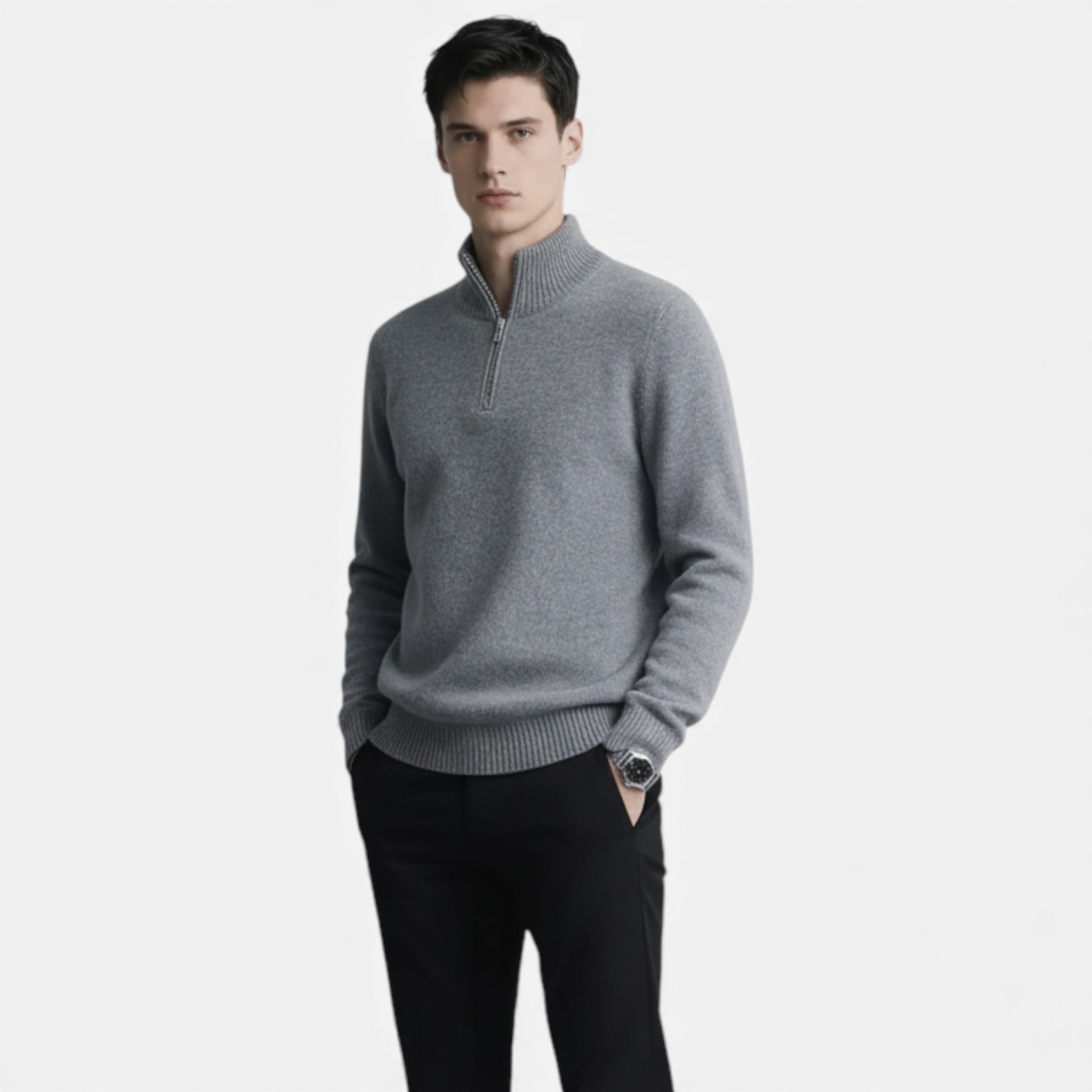 Aveline the Label | Men’s | Stand Collar Pullover – Casual Knit Sweater with Stretch