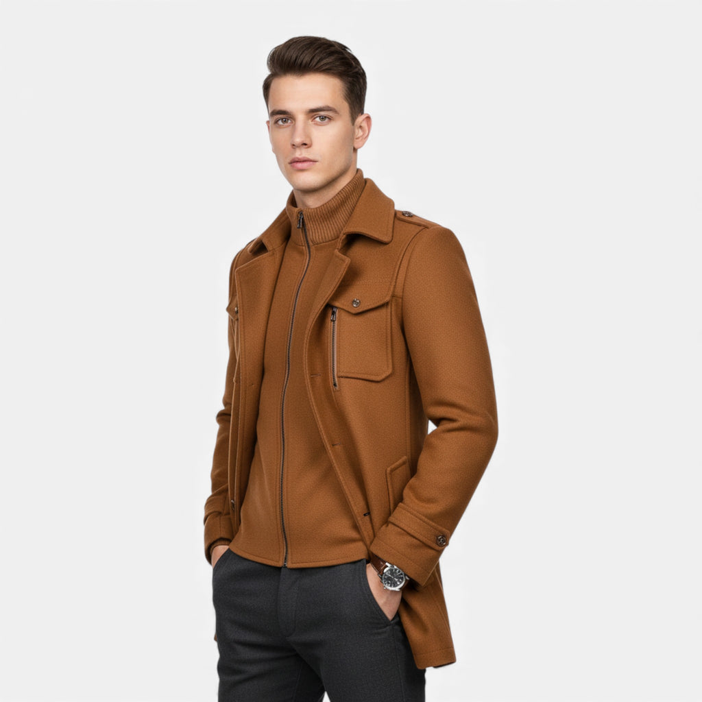 Aveline the Label | Men’s Double-Breasted Round Neck Tweed Coat