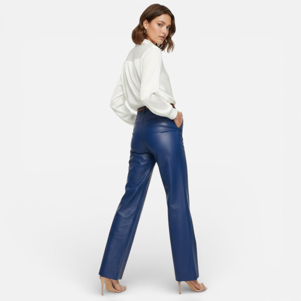 Aveline the Label | Women’s Faux Leather Straight-Leg Pants with Zipper Fly