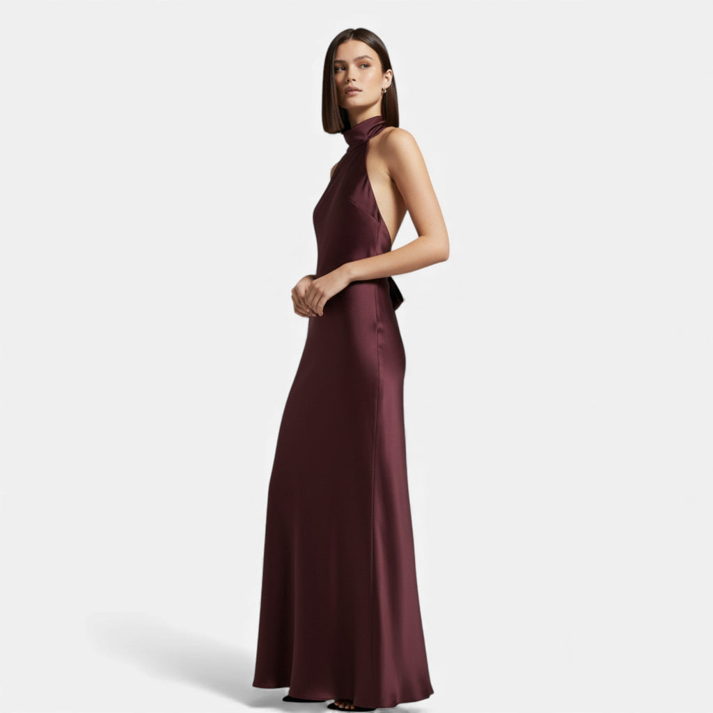 Aveline the Label | Women’s Satin Halter Dress with Open Back