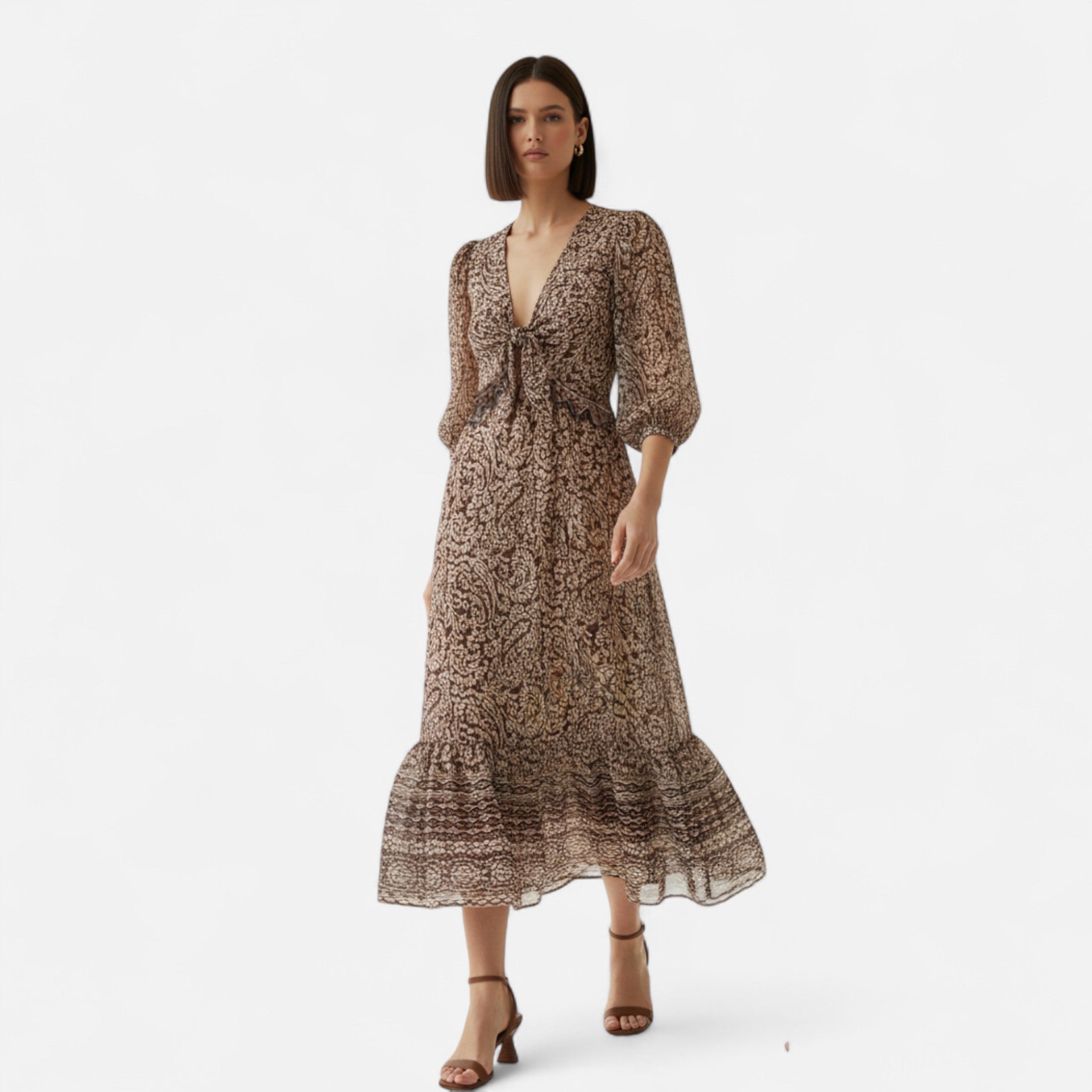 Aveline the Label | Women’s Printed Midi Dress with V-Neck