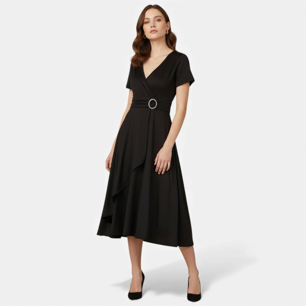 Aveline the Label | Women’s V-Neck Evening Dress with short sleeves