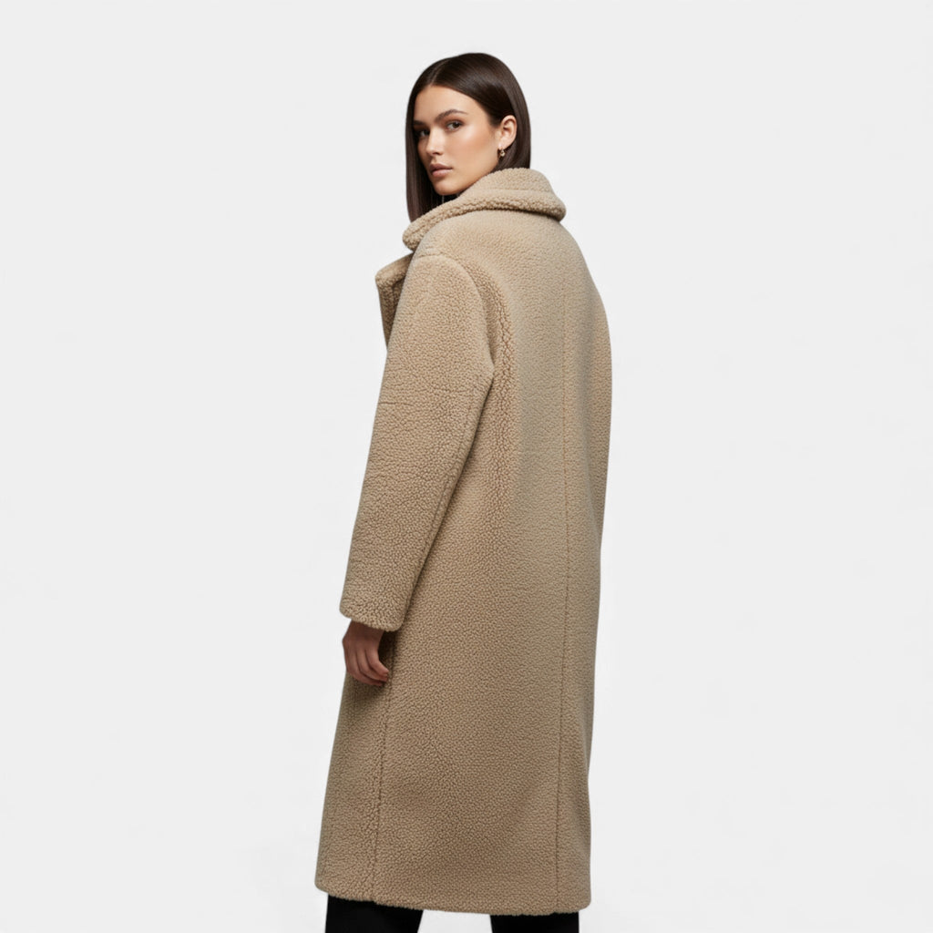 Aveline the Label | Women’s Long Teddy Coat with Double Breasted Front