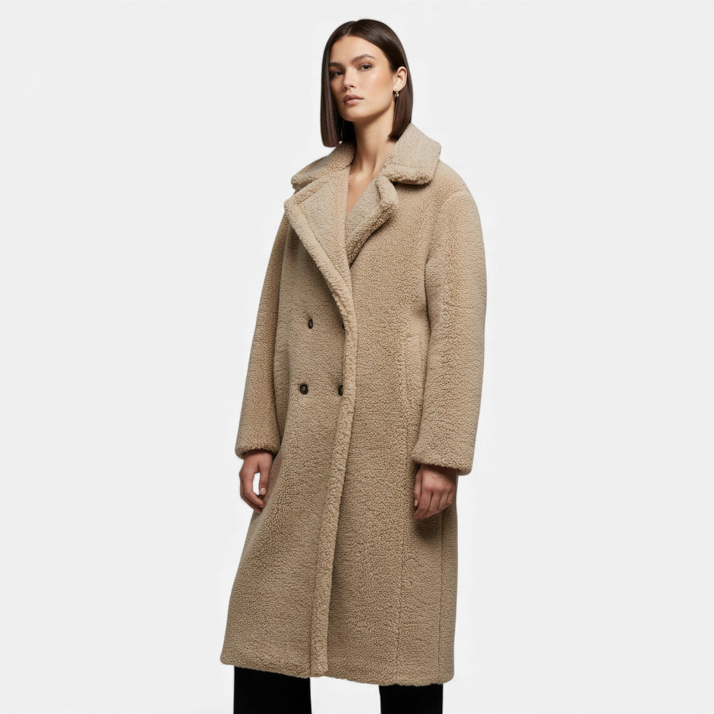 Aveline the Label | Women’s Long Teddy Coat with Double Breasted Front