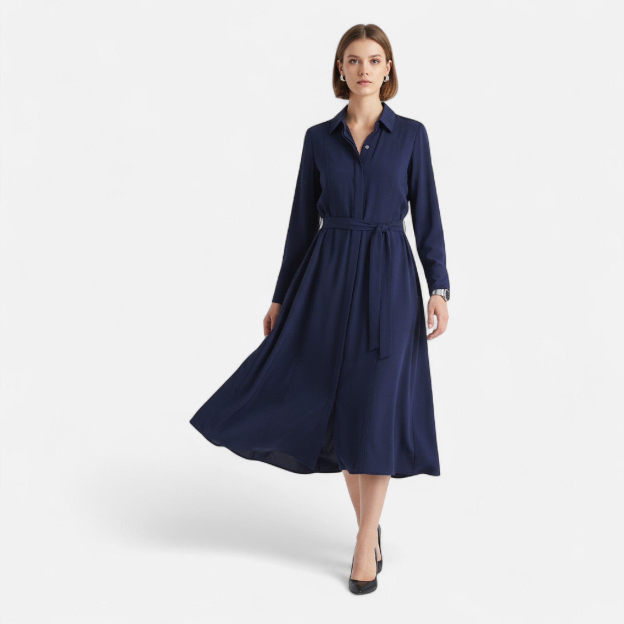 Aveline the Label | Women’s Slim-Fit Cotton-Blend Midi Dress with Belt