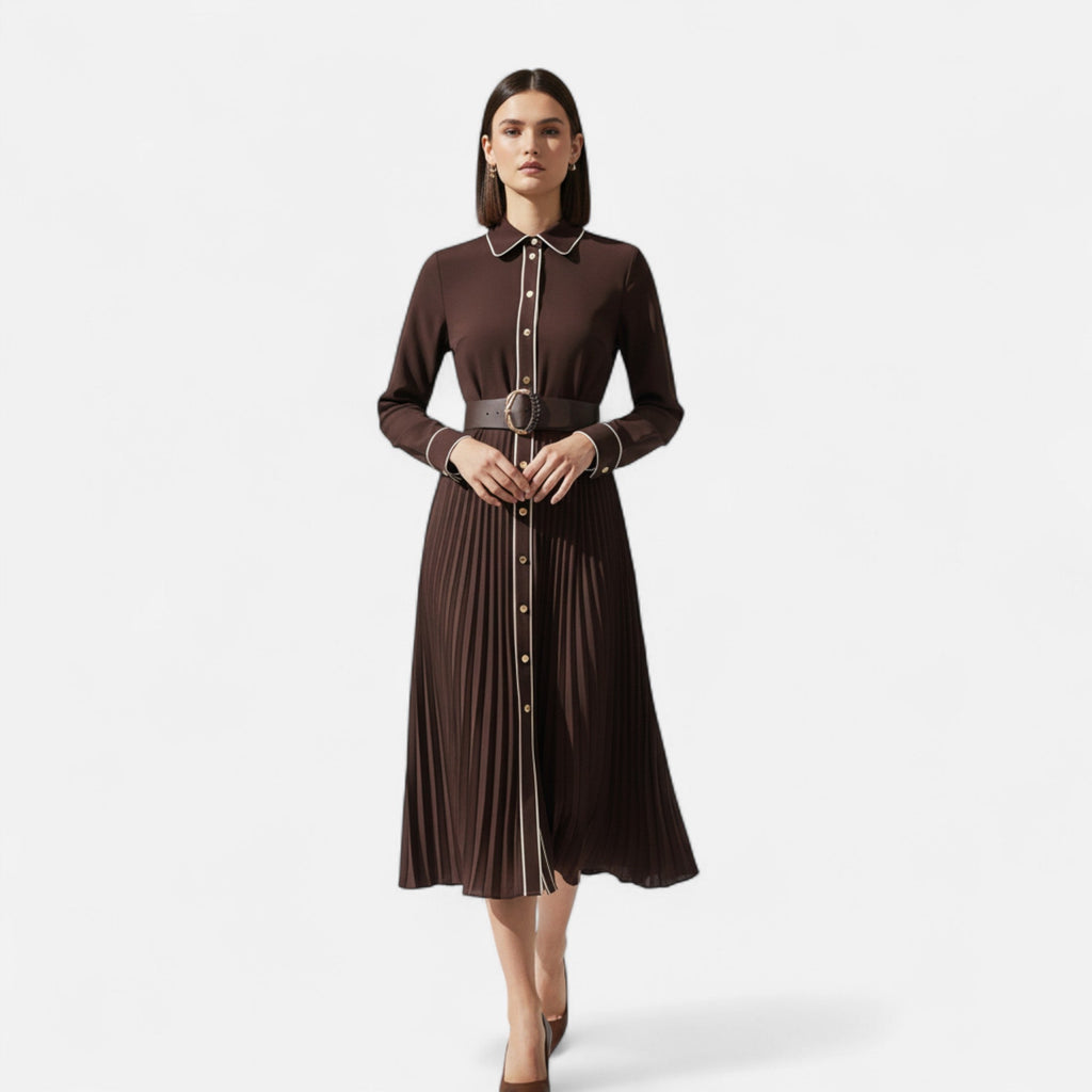 Aveline the Label | Women’s Elegant Chiffon Midi Dress with Turn Down Collar