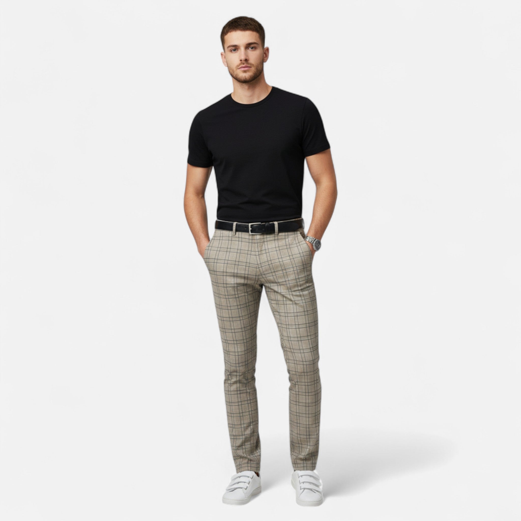 Aveline the Label | Men’s Slim-Fit Plaid Ankle-Length Pants
