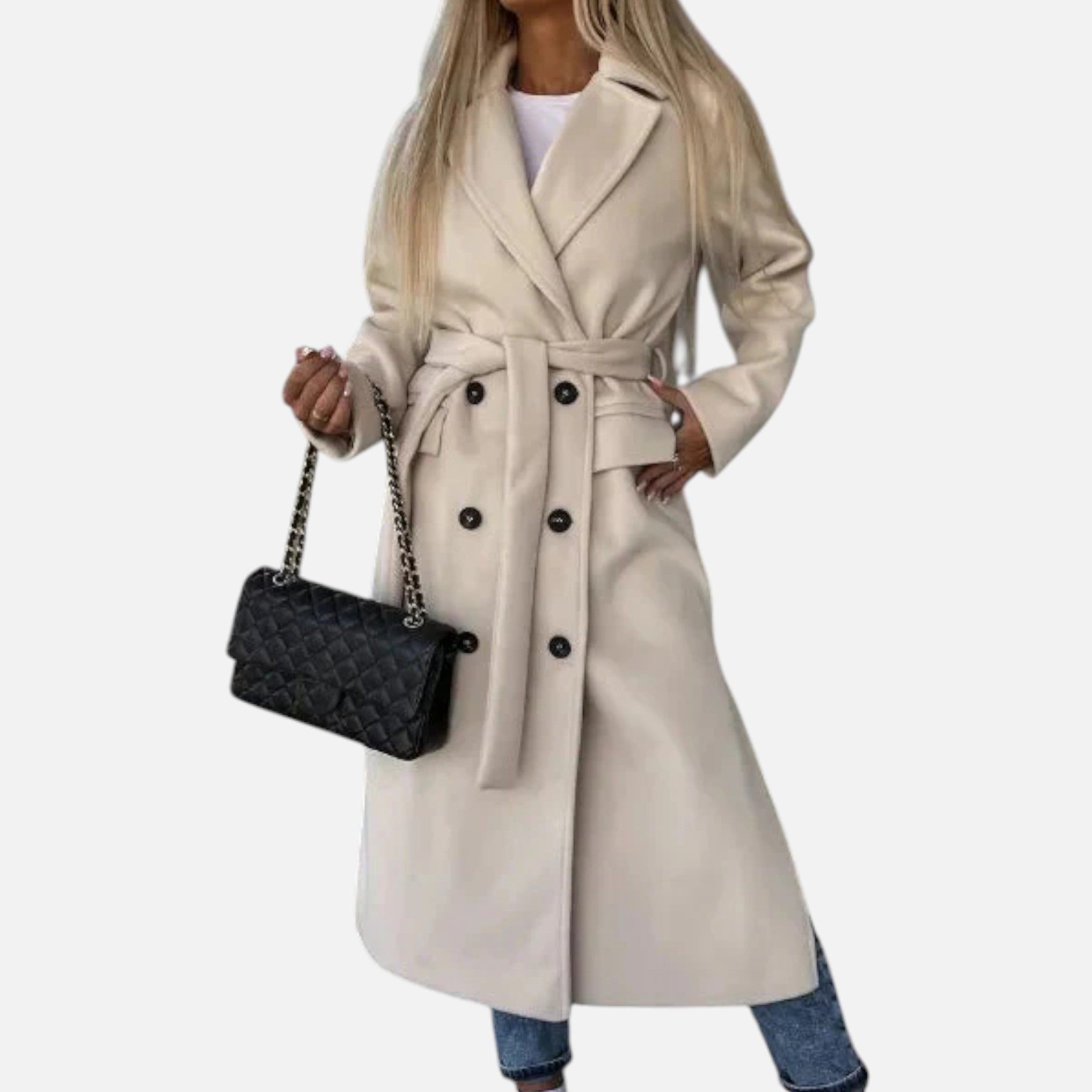 Aveline the Label | Women’s Long Double-Breasted Winter Coat with Belt