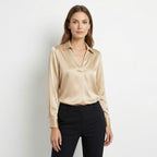 Women’s Satin V-Neck Blouse – Long Sleeve Design