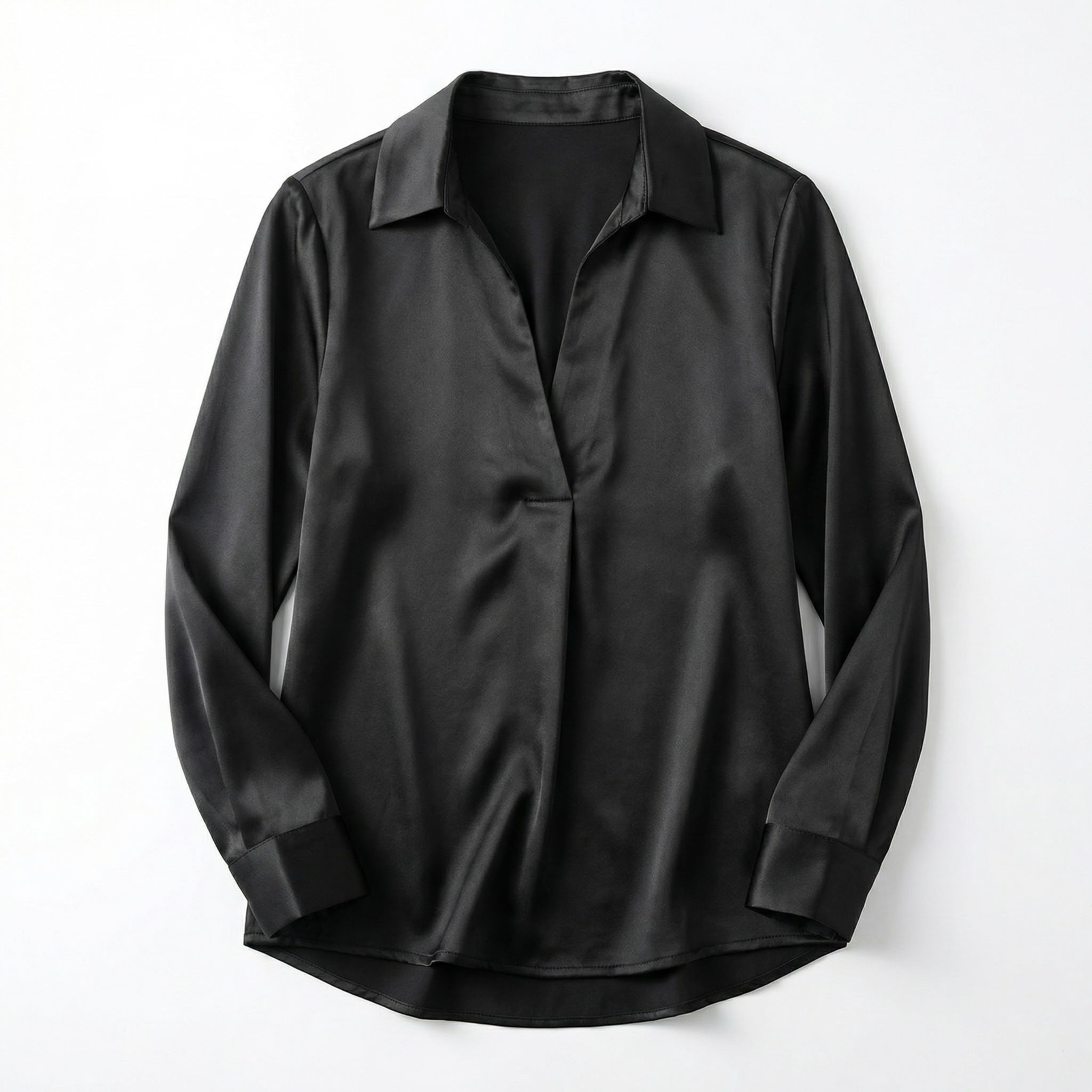 Women’s Satin V-Neck Blouse – Long Sleeve Design